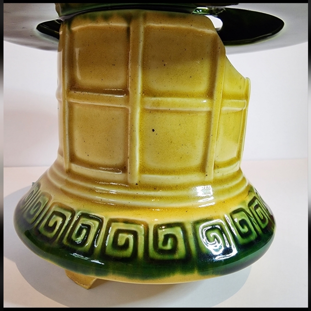 Vntg Majolica Flower Frog Asian Pagoda Style - Picture 6 of 11
